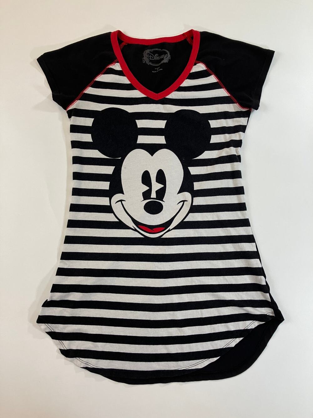 Disney Mickey Mouse Women's M Sleep Shirt Nightgown Black White Stripe Red